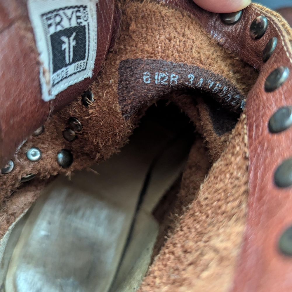 Brown Studded Leather Frye Boots - Picture 2 of 5